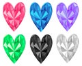 Set hearts gemstone diamonds vector illustration